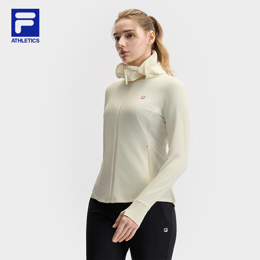 FILA Official Women's Knitted Hooded Jacket Fitness Sports Cool Sunscreen Top Feather White-IV M 165/84A/M