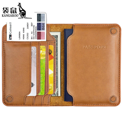 Känguru japanisches Leder Multifunktionaler Reisebeutel Cover für Geschäftsreise für Auslandskarten Nummer Tasche Ticket Ticket Aufbewahrungspassclip Schwarz