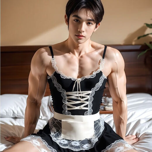 Men's erotic underwear hot style sexy flirting temptation pajamas no need to take off passionate valet uniform transvestite new style shiny silky low-waisted thong