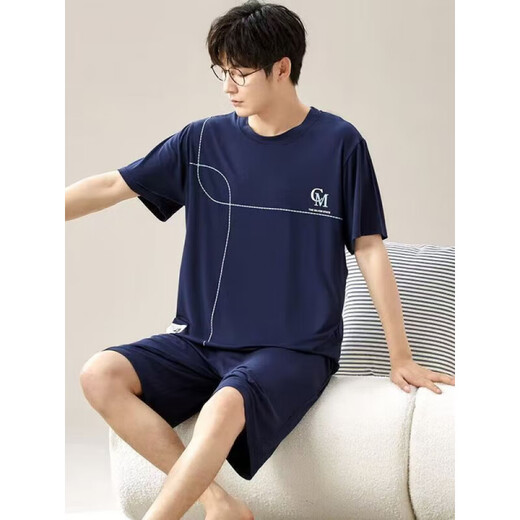 Liumanli Modal kurzärmelige Shorts für Männer im Sommer lose plus großer Dünner Pyjamas Sommer-Hausanzug 6624 Herrenhauskleidung 4xl [Empfohlen 180-220jin [Jin ist gleich 0,5 kg]] und große Größe großer Größe