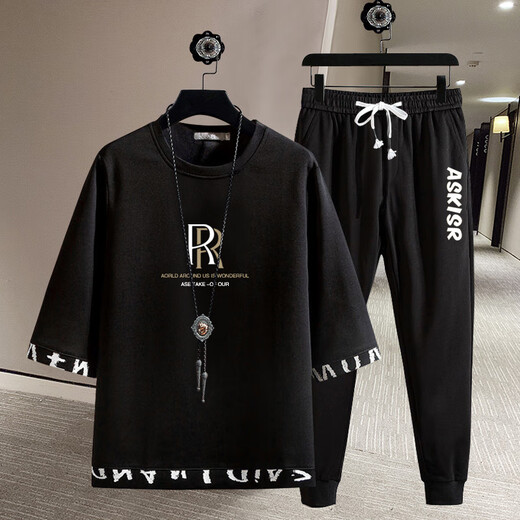 
Caiqiao Men's Set Summer 2025 New Men's Set T-Shirt Short Sleeve Summer Loose Casual Sports Breathable Set Black FSLING Fishing (Top + Pants) 6630 M Proposal 100-120Jin [Jin equals 0.5 kg]