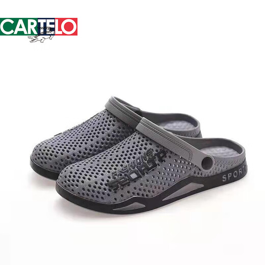 CARTELO trendy brand hole shoes two-wear men's beach shoes men's slippers summer bag-toe anti-slip sandals new style for men's 3881 blue 40