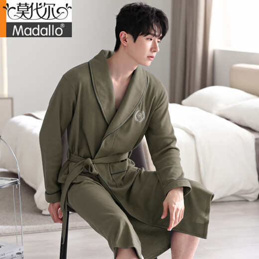 
Modal waffle bathrobe men's spring and autumn pure cotton medium-length men's nightgown 2025 new water-absorbing integrated bathrobe LJ16822 M [weight 100-120Jin [Jin equals 0.5 kg]]