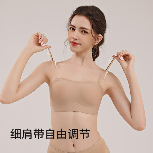 猫人无肩带内衣女防滑无钢圈聚拢夏季薄款抹胸无痕美背文胸罩 【收藏加购送肩带】米白色 L (建议体重105-120斤)