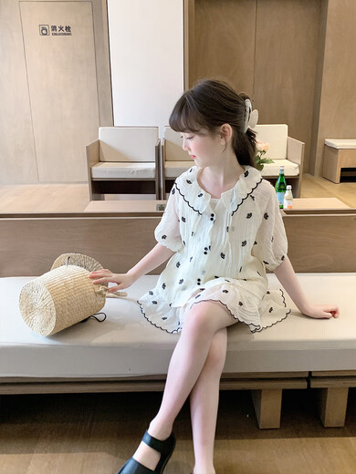 MOKITOUL鱼儿妈 女童套装2025夏装新款儿童短袖上半身裙清凉一夏两件套 米白色 140cm[建议身高135-145cm] 均码