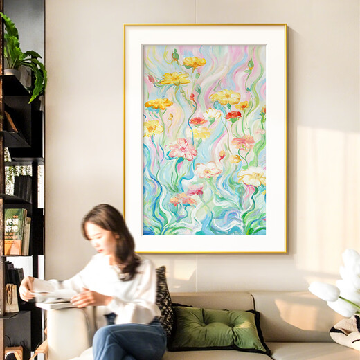 Long time no see Lin Yun cream style living room decoration painting abstract floral sofa background wall artistic entrance hanging painting