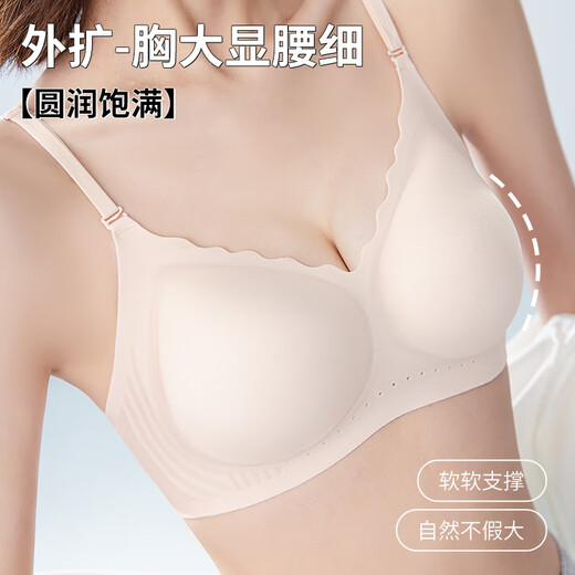 
Langsha underwear women's new small breasts look big and gather up top support adjustable Chinese style embroidery beauty salon breast breathable bra RX-Summer comic-pink skin color M
