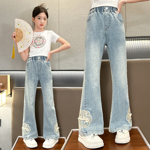 Harrow Little Yellow Duck Hal.duck Girls Jeans Spring и Summer Thin Style 2025 Новый детские брюки в китайском стиле Большой детские брюки весна и осенний светло-голубой 679 [летний стиль] 120 см