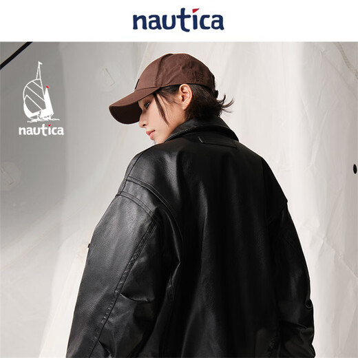 Nautica white sail star same style white sail CityBoy unisex Japanese loose O-type retro imitation leather jacket JW5402 black 0TB L