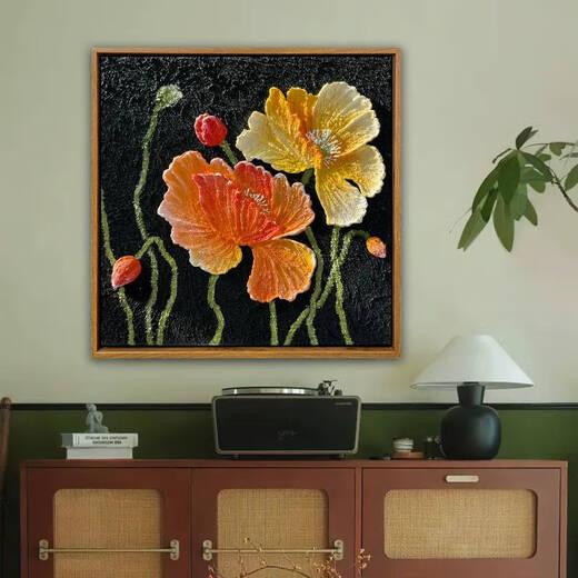 山头林村牡丹芍药立体肌理画diy数字油画手绘丙烯涂色手工填色石英砂材料 肌理XH15919 40*40cm尺寸全套内框材料包