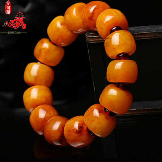 Fall in love with the old Phoenix, Russian material, old yellow beeswax amber barrel bead bracelet, old bead wax amber string, original stone drum bead beeswax bracelet, small shiny model 13*19 old honey barrel bead red separator, bagged