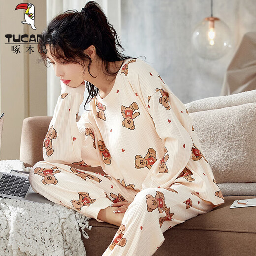 Tucano; Pajama de pájaros carpinteros para mujeres en primavera y otoño Versión coreana de algodón puro Corea de manga larga Traje informal de gran tamaño para el verano y el otoño Invierno La ropa de la casa se puede usar fuera de GXT9923 2XL (recomendado 130-145 Jin [Jin iguala 0.5 kg])