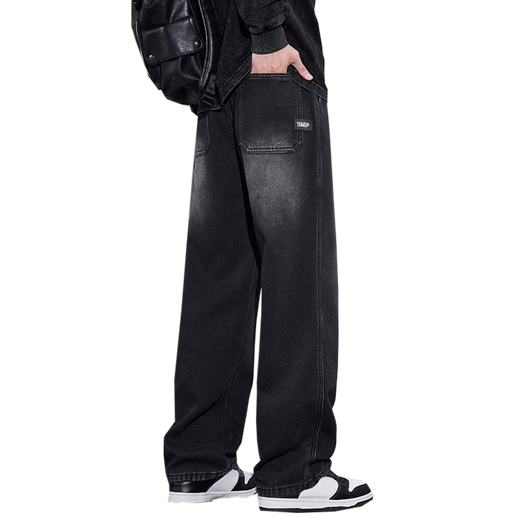 MiiOW 2025 Autumn and Winter Jeans Men's New Wide Leg Loose Straight Plus Velvet Thickened Warm Long Pants Trendy Brand Black-Fleet 3XL