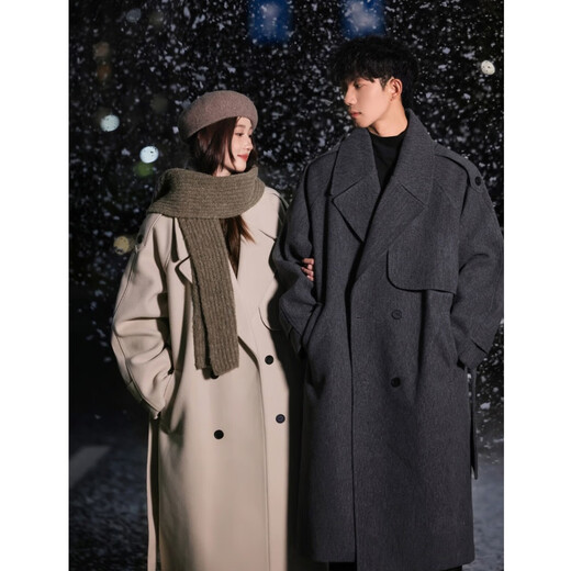 Shelley Jones woolen coat men's autumn and winter Korean lapel mid-length woolen coat high-end British style loose windbreaker dark gray M recommended 90-110Jin Jin equals 0.5 kg