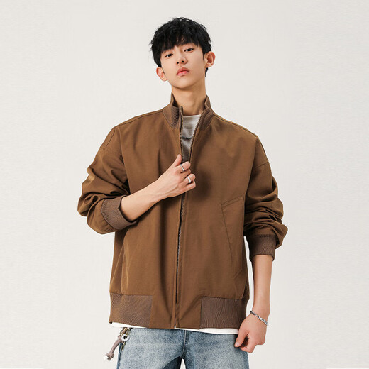 MONPOC bomber jacket men's spring and autumn cleanfit stand-up collar handsome motorcycle jacket MOJ03 khaki L