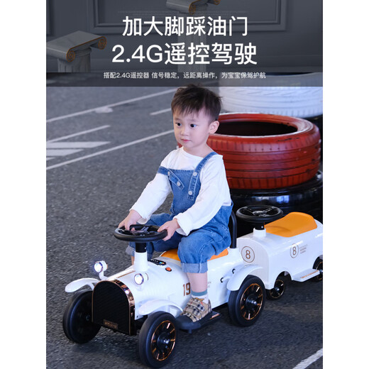 Ercheque children's small train can seat one person electric car four-wheel remote control car boy and girl double baby adult toy stroller battery life upgrade white locomotive + one car dual drive