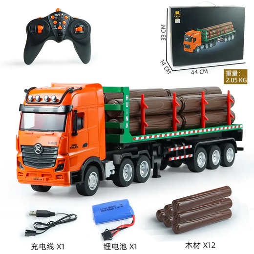 Huina Model Fernbedienung Holz Transportwagen Große Hochtechnik-Lkw-Halbschild-Traktion schwerer Lkw-Schall- und Lichtanhänger Spielzeugwagen Fernbedienung Holz Transportwagen
