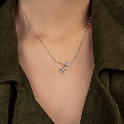 APM Monacobaby Double Meteor Hexagram Silver Necklace Couple Necklace Gift for Girlfriend Sweater Chain