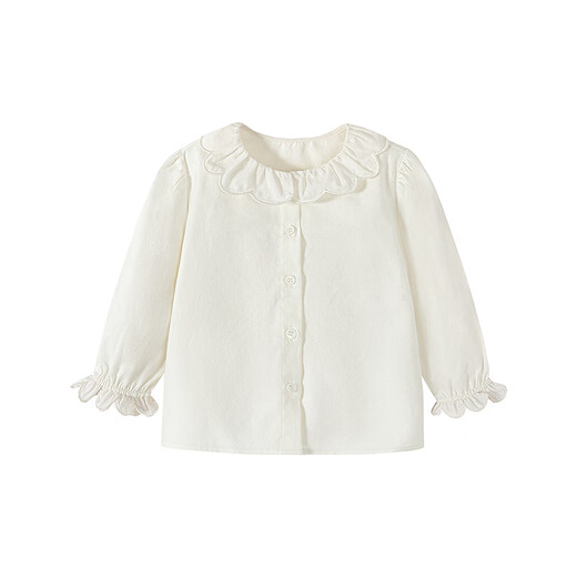 Mini Balabala girls long-sleeved shirt sweet French cotton lapel skin-friendly children's top spring new style ivory white 10402 90