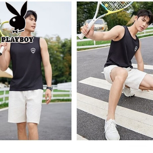 花花公子（PLAYBOY）速干运动背心男士夏季宽松健身薄款凉感透气百搭无袖跑步健身衣 藏青色+灰色两件装 吸湿排汗收藏 XL 建议体重(115-135斤)