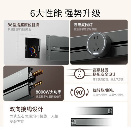 NVC Leshi Electrician Rail Socket, surface-mounted hole-free wall-mounted movable wall guide socket 50 cm + five holes * 3 gray