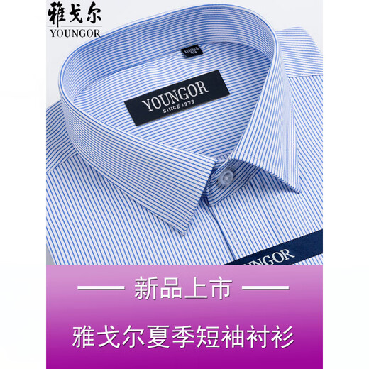 
CEO Yageol short-sleeved shirt for men summer business casual professional formal wear cotton free iron middle-aged large-size striped shirt short-sleeved DX6624 45