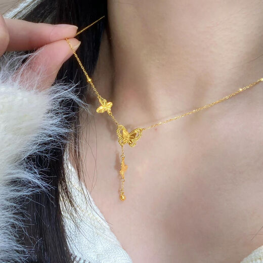 Only double national style 18k gold new Chinese style ancient method high quality sparkling fairy disc necklace women's light luxury super flash clavicle chain pendant sparkling fairy disc necklace