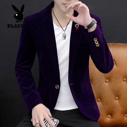 Playboy (PLAYBOY) suit men's Korean version slim fit gold velvet velvet casual small suit dress trendy men's business iron-free jacket top 905 black XL