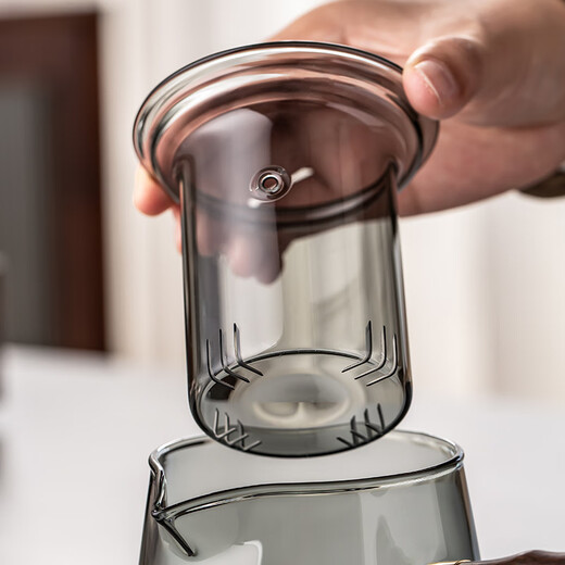 Porcelain brand tea set, carved glass teapot, tea set, household anti-scalding wooden handle tea kettle, high-end Kung Fu tea set, gray bamboo carved teapot, 8-piece set with handle and cup + tea tray