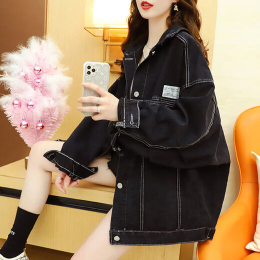Opeodly2025春春春牛仔外套女百搭ins大码牛仔衣服潮流夹克女装上衣 9926#蓝色送袜子1双 S 【建议80--100斤】送袜子1