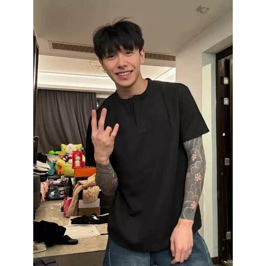 GTYUWVG华夫格亨利领重磅短袖T恤男夏季美式boxy潮牌感休闲五分半袖 白色 XL