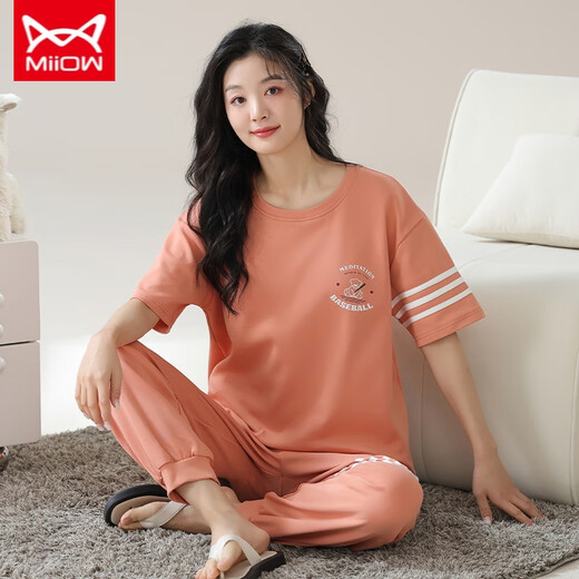 
Catman MIIOW pajamas for women in spring and summer short-sleeved trousers Korean style students can wear pure cotton home clothing suits in summer YZT9712 Short-length M (80-100Jin [Jin equals 0.5 kg])