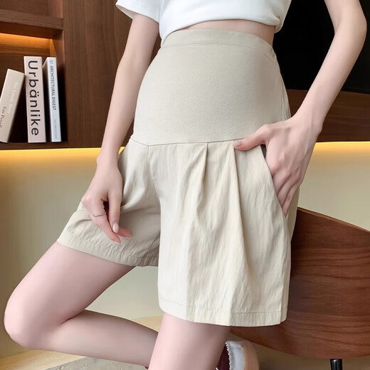 
Bonaling maternity shorts for summer wear thin breathable and fashionable base loose wide-leg belly-resisting pants for unstretched belly maternity wear maternity shorts - beige XL [Suggestions 125-155]