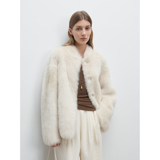 MSBEAST Miss Beast Small Stand Collar Silhouette Imported Tuscan Fur One-piece Fur Jacket for Women丨Meteor Highway Rock Gray M