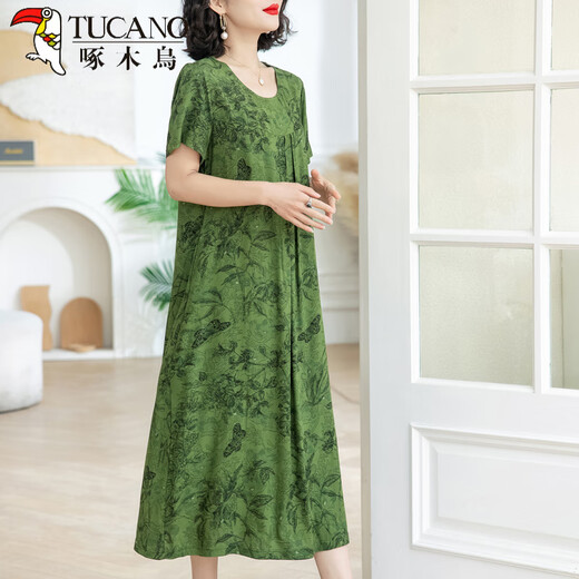 Der neue Sommer-Seidenkleid von Woodpecker, große sammelige, lose Baumwollkleid für Frauen, mittlere und ältere Frauenkleidung, Blumenstil, Bauch, M Mom, 9922 Modell Nr. 28 2xl (Empfohlen 120 Jin [Jin gleich 0,5 kg] -135 Jin [Jin gleich 0,5 kg]))