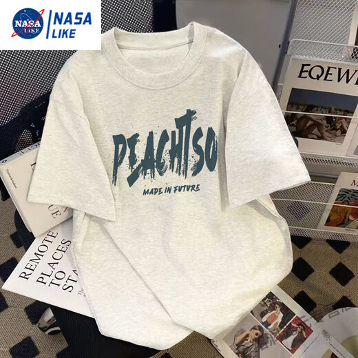 
NASALIKE white gray American fashion brand pure cotton T-shirt for men and women short-sleeved summer student Korean version loose fat brother half-sleeved top White gray-five black cats 4865# 2XL suitable for 110-130Jin [Jin equals 0.5 kg]