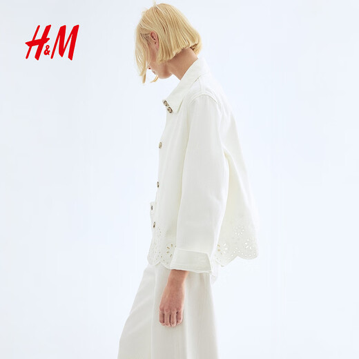 H&M2025秋季新款女装镂空刺绣设计牛仔外套1273925 白色 S 160/88
