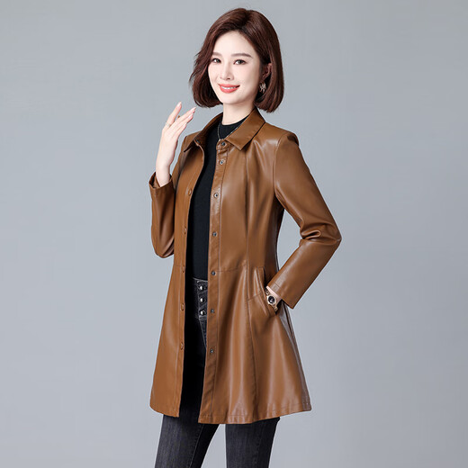 啄木鸟真皮皮衣女中长款2025秋季新款绵羊皮风衣女士修身显瘦外套 黑色【送】 2XL 适合120-130斤