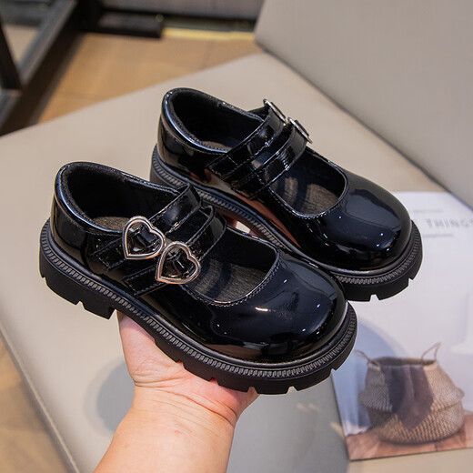 G.duck Girls Fashion Black Leather Shoes Performance Shoes Princess Glossy Student Soft Sole Comfortable Children's Shoes BS-Black Glossy 913 (Comfortable Soft Sole) 26 Inner Length 16.3cm