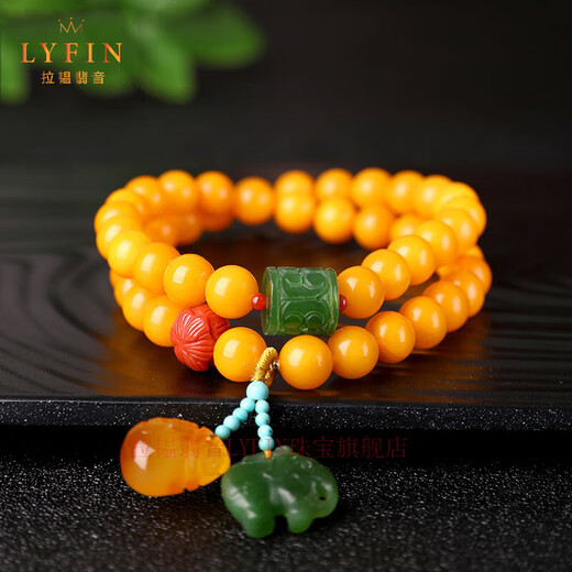 La Yun Feiyin natural fidelity beeswax bracelet amber raw stone bracelet female jade heather southern red accessories chicken oil yellow full honey beeswax bracelet 8mm
