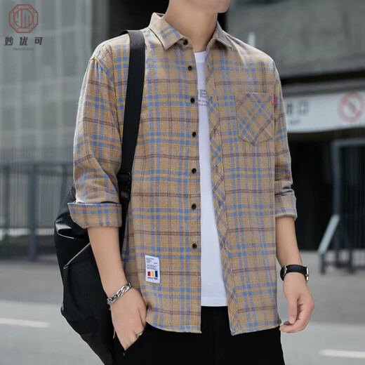 Miao Youke Camisa informal a cuadros Spring y Autumn Camisa de manga larga Camisa coreana Retro Summer Flin Jacket K12108 White M 90-110Jin [Jin equivale a 0.5 kg]
