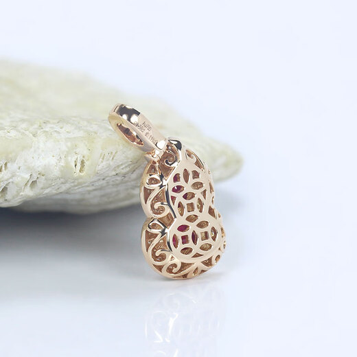 VZZS thickened 18K rose gold natural pigeon blood ruby small gourd pendant red buckle diamond necklace for women red rose gold pendant (free 925 silver chain)