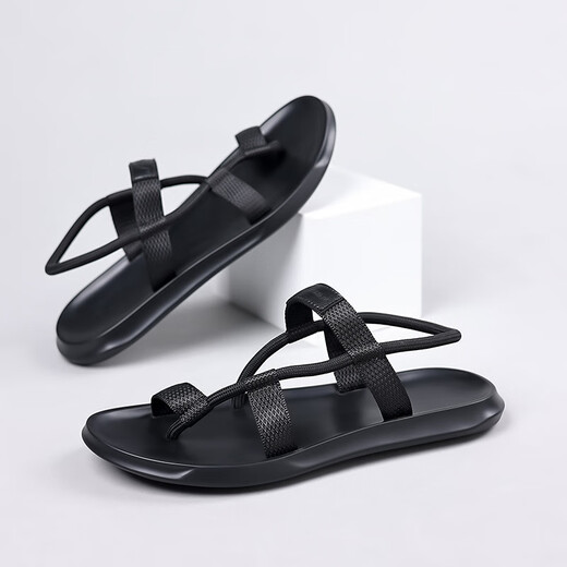 Heyu sandals men's Korean style soft sole non-slip casual beach shoes wearing green trendy outdoor trendy men's sandals black 9866 38