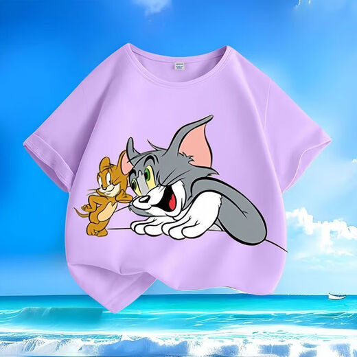 Katze und Maus Sommer Neues Cartoon-Kurzärärt-T-Shirt für Männer und Frauen, kleine und mittelgroße Kinder, reiner Baumwollrundhals, locker und vielseitig-SL Pink-Kx683 Katze und Maus, eine Größe [nur eine Größe kleiner/empfohlen, eine größere Größe zu nehmen]