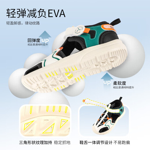 Dr. Jiang's summer casual toe-cap sandals for boys and girls, simple and breathable Velcro children's sandals for middle and large children, green 31, foot length about 19.4-20.0