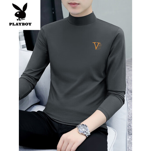 
Playboy (PLAYBOY) pure cotton half turtleneck base shirt for men's long-sleeved T-shirt solid color middle-collar spring and autumn men's underwear t-shirt outside autumn clothes LH-YPC6187 charcoal gray XL [Suggested 130-145Jin [Jin equals 0.5 kg]]