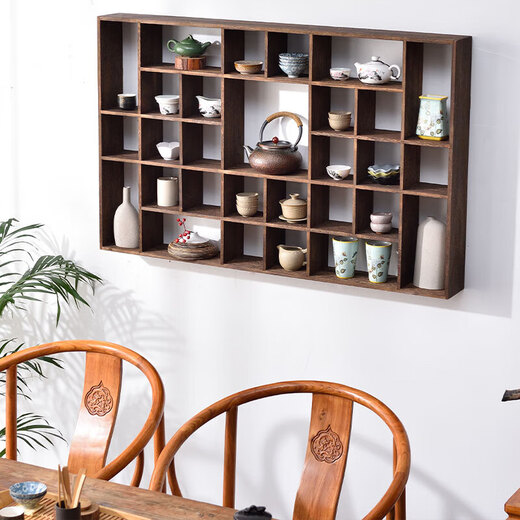 Él Jiangongbo estante antiguo de madera maciza pared china pared pared de madera sólida duobaoge taza de té tetera juego de té juego de almacenamiento de almacenamiento de pared especial 4839 gran tamaño tamaño gran tamaño