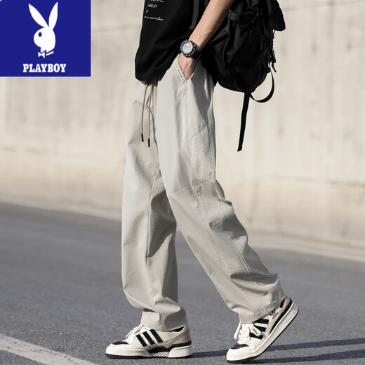 花花公子（PLAYBOY）夏季薄款裤子男孩青少年高中初中学生冰丝速干运动裤大童休闲长裤 HXS-6636灰色 XL 115至130斤