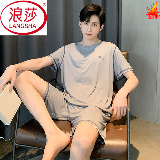 Langsha Pajamas Men's Summer's Pure Cotton Cotton Compet Shorts Short для подростков. Случайная прохладная домашняя одежда с кондиционером можно носить за пределами HDE9928 XL Мужчины: