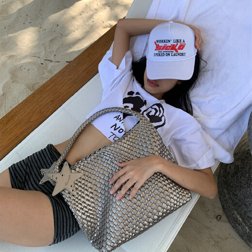 ECODAY bag women's medium woven bag commuter tote bag large capacity shoulder bag wedding bag birthday couple New Year gift My dear friend-B025X Champagne medium size